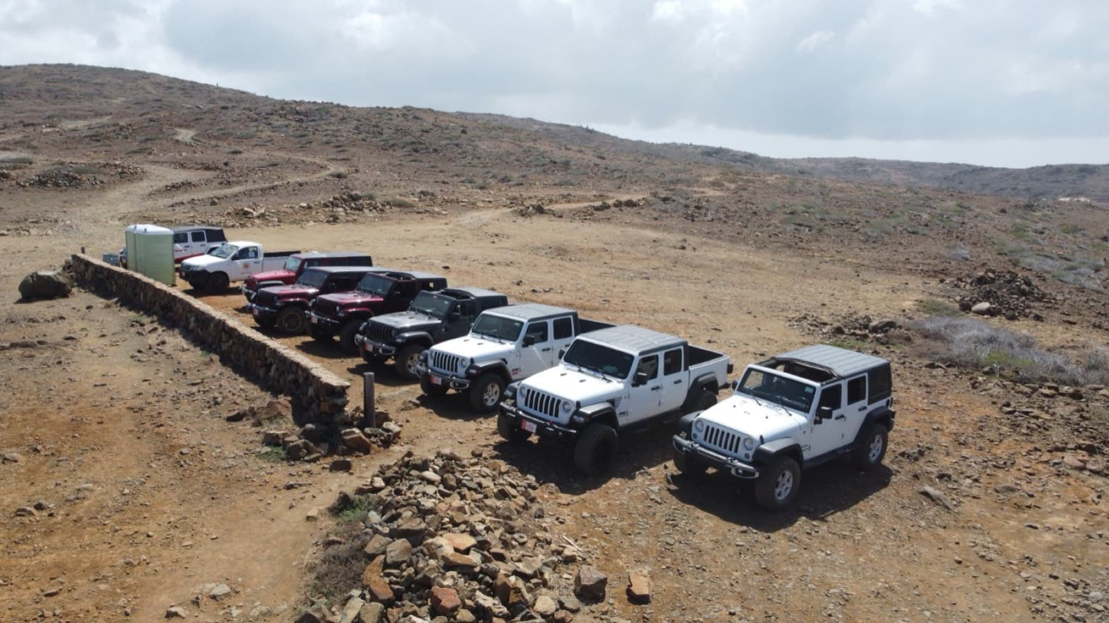 The Jeep fleet lined up in the desert